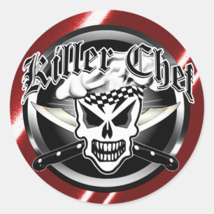 Chef Skull en Crossed Chef Knives 2 Ronde Sticker