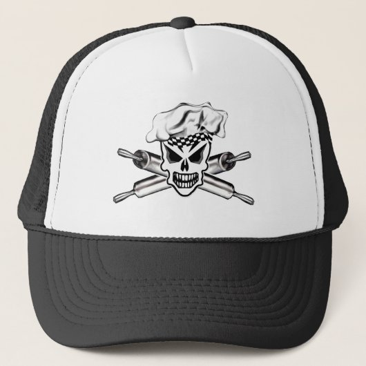 Chef Skull en Crossed Rolling Pins 2 Trucker Pet (Voorkant)