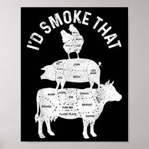 Chef-slager BBQ rookt dat varkensvlees grappig vet Poster