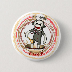 Chef Sock Monkey pin knop Ronde Button 5,7 Cm