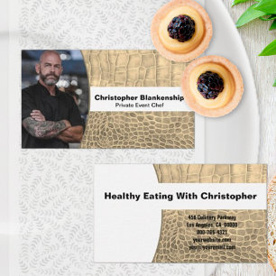Chef Tan Faux Snake Skin Leather Custom Photo Visitekaartje