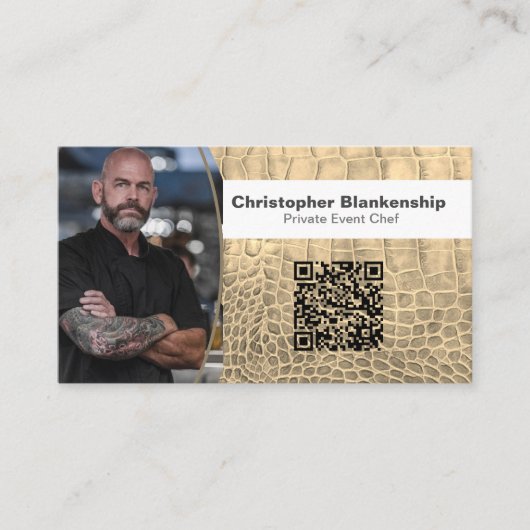 Chef Tan Snake Skin Textuur Aangepaste foto QR Cod Visitekaartje (Voorkant)