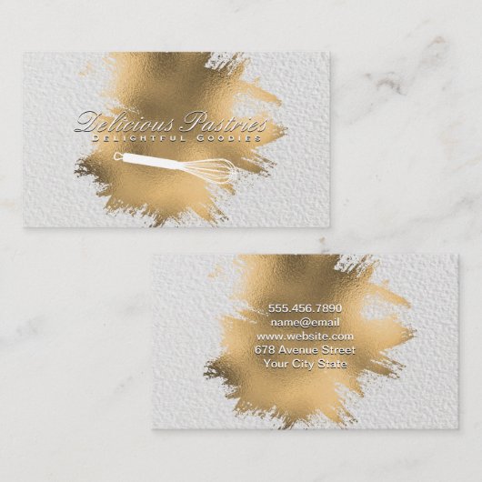 Chef Whisk | Goud Folie Spatten | Witte Textuur Visitekaartje (Voorkant / Achterkant)