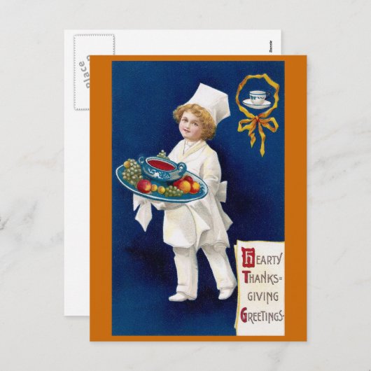 Chef with Tureen of Soup and Fruit Thanksgiving Feestdagenkaart (Voorkant / Achterkant)
