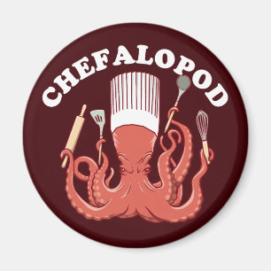 Chefalopod Octopus Chef Funny Pun Magneet