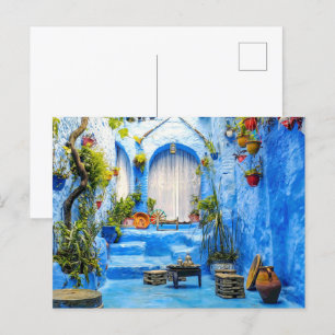 Chefchaouen Blue City Marokko Oil Painting Boho Feestdagenkaart