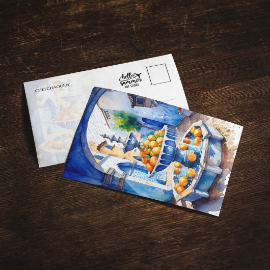 Chefchaouen Maroc Fontaine Aquarelle Carte postale