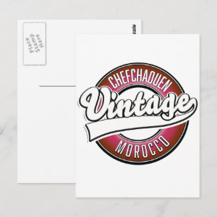 chefchaouen maroc vintage logo briefkaart