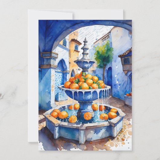 Chefchaouen Marokko Fontein Waterverf Briefkaart (Voorkant)