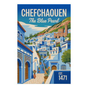 Chefchaouen Marokko Retro Reisposter Kunst Perfect Poster