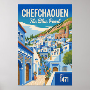 Chefchaouen Marokko Retro Reisposter Kunst Poster