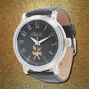 Chef's gouden lepel & vork - naam toevoegen horloge