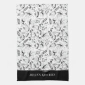 Chef's Kitchen Zwart Moderne Herfst Illustratie Theedoek (Verticaal)
