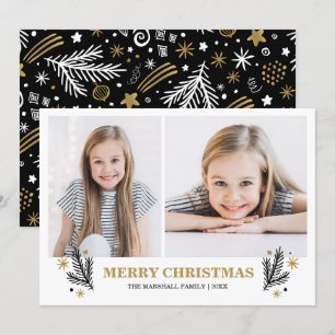 Cheful Gold Black White Pines Kerstmis 2 foto Kaart