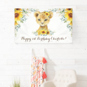 Cheful Oerwoud Lion Cub Sunflower Happy Birthday Spandoek (Insitu)