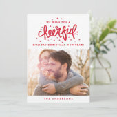 Cheful Red Lettering kerstfoto Feestdagenkaart (Staand voorkant)