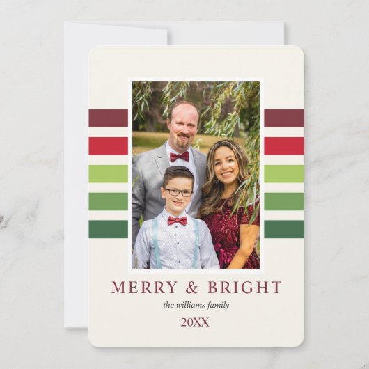 Cheful Stripe Green Red White-kerstfoto Feestdagenkaart (Voorkant)