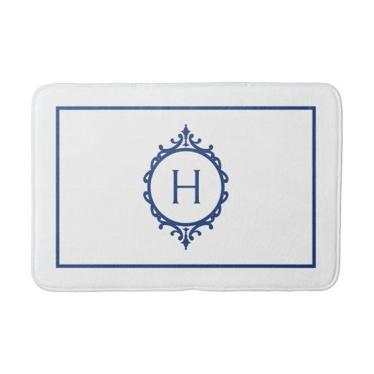 Chelsea Blauw en Wit Monogrammed Badmat (Voorkant)
