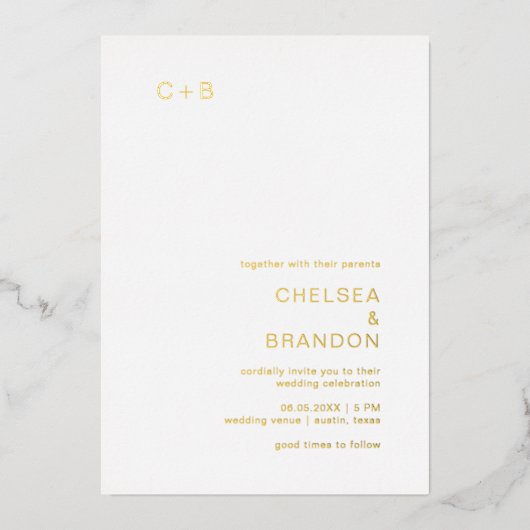 Chelsea Modern Wedding Folie Uitnodiging (Voorkant)
