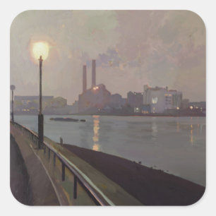 Chelsea Power Station bij nacht Vierkante Sticker
