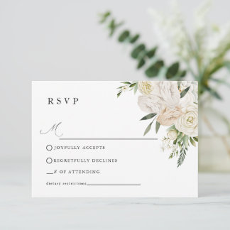 CHELSEA Watercolor White Blooms Trouw  RSVP Kaartje