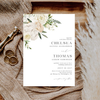 CHELSEA Watercolor Witte Bloemen Trouwuitnodiging Kaart