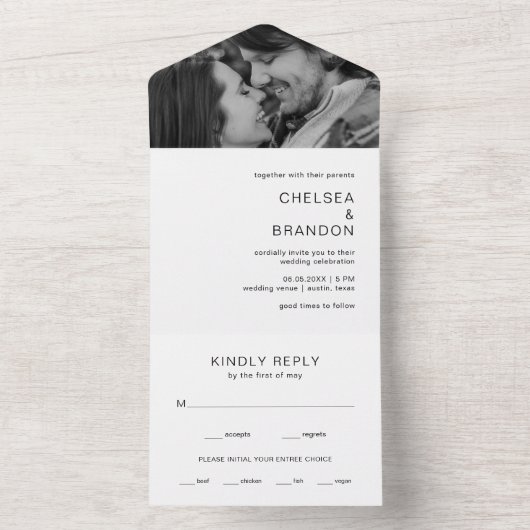 Chelsea zwart-wit moderne bruiloft all in one uitnodiging (Binnen)