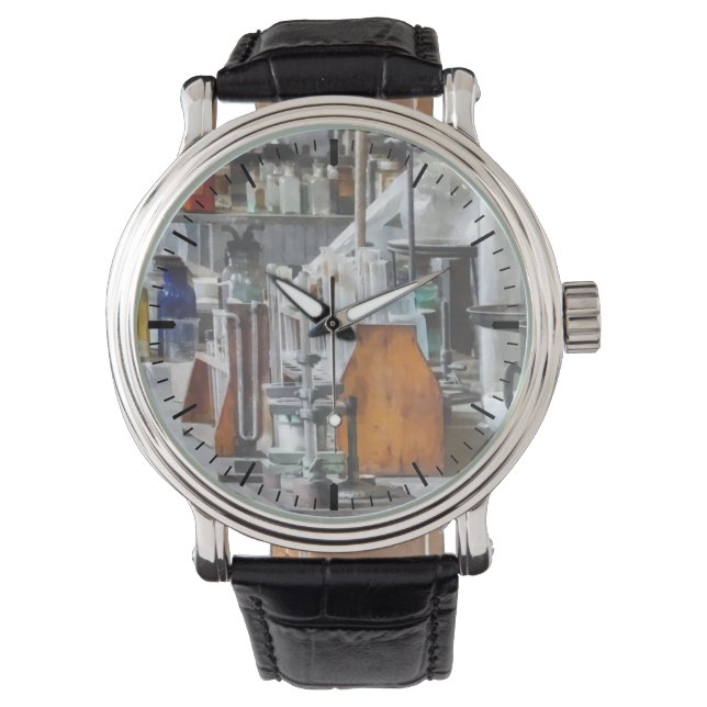 Chem Lab met testbuizen en retort Horloge (Voorkant)