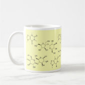 chemie van thee en koffie in geel koffiemok (Links)