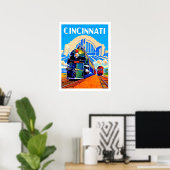 Chemin de fer Cincinnati, trains, affiche de voyag (Bureau à domicile)