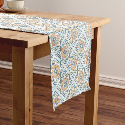 CHEMIN DE TABLE COURT モロッカンに憧れるタイル柄・ブルー×オレンジ (In Situ)
