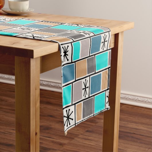 Chemin De Table Court 1950 L'Âge Atomique Rectangle Starbursts (In Situ)
