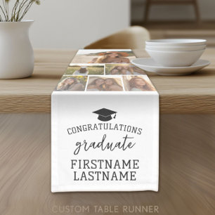 Chemin De Table Court 6 Photo Collage Graduation Moderne Minimal Blanc