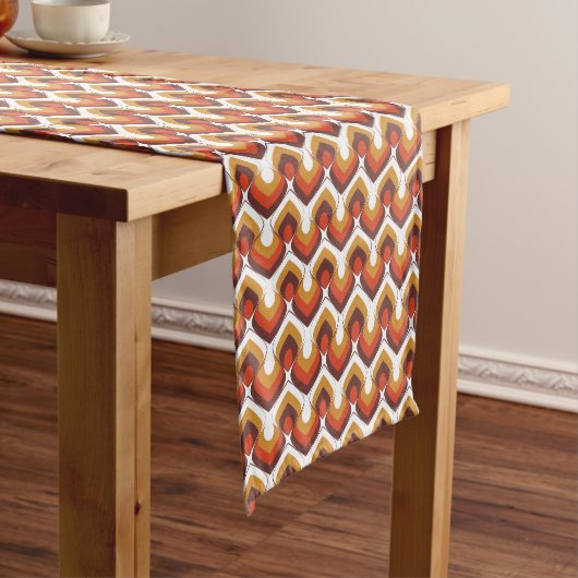 Chemin De Table Court 70s Bold Retro Modern Motif in Orange & Brown (In Situ)