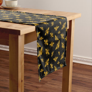 Chemin De Table Court Abeilles d'or en noir