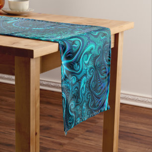 Chemin De Table Court Abstrait bleu coloré et Motif spiral Turquoise