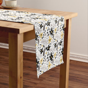 Chemin De Table Court Abstrait Gris jaune noir gris sans joint motif flo