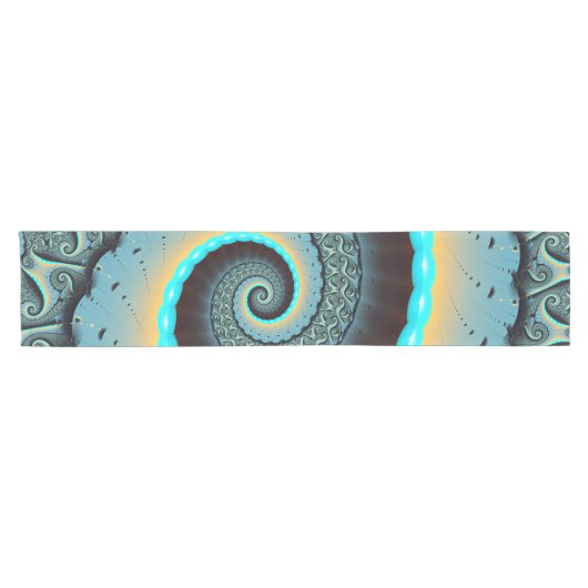 Chemin De Table Court Abstraite spirale d'art fractal bleu turquoise ora (Horizontal)