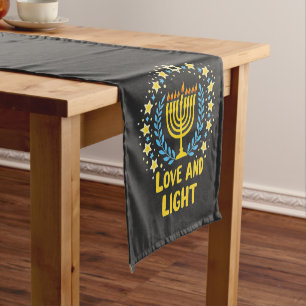 Chemin De Table Court Amour et lumière Menorah juive Hanoukka Holiday