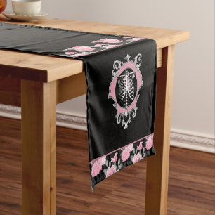 Chemin De Table Court Amour gothique   Squelette rose et noir Coeur flor