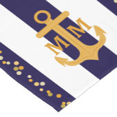 Chemin De Table Court Ancre Monogramme des points d'or des bandes bleues (Coin)