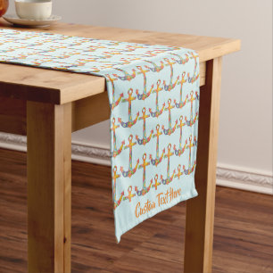 Chemin De Table Court Ancre nautique Retro 60s Motif coloré