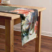 CHEMIN DE TABLE COURT ANÉMONES ROUGES ROSE FLEURS BLANCHES, BOUTTERFLY E (In Situ)