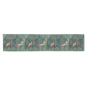 Chemin De Table Court ANIMAUX DE LA FORÊT VERTE Fox, Hares Green Floral