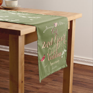 Chemin De Table Court Anniversaire du Mariage du coton de 2 ans
