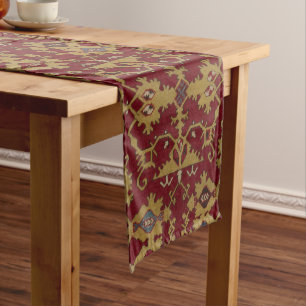 Chemin De Table Court Antique géométrique Oriental Perse Motif rouge