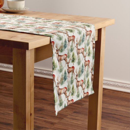 Chemin De Table Court Antler Deer Green Forest Motif (In Situ)