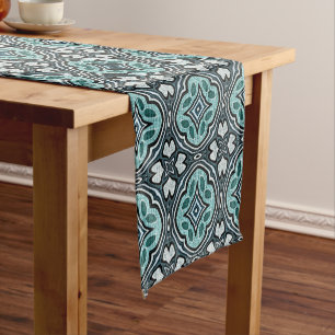 Chemin De Table Court Aqua Turquoise Turquoise Bleu Vert Bohème Tribal A
