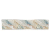 Chemin De Table Court Aquarelle beige et bleu Marbre Abstrait (Horizontal)