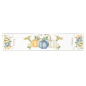 Chemin De Table Court Aquarelle d'automne Citrouille bleu blanc orange (Horizontal)